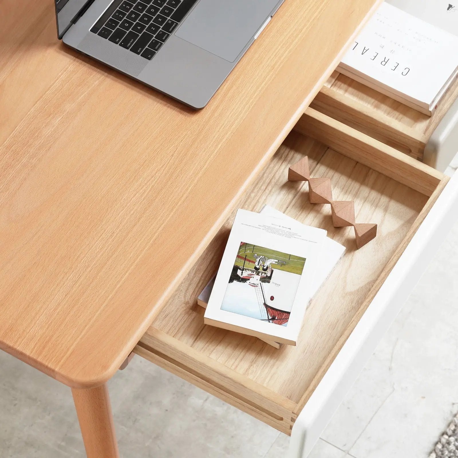Computer Desk Large Size Office Desk With 2 Drawers, Modern Simple Style PC Table With Gap Design For Home Office - White / Gray by HouseOfZazla