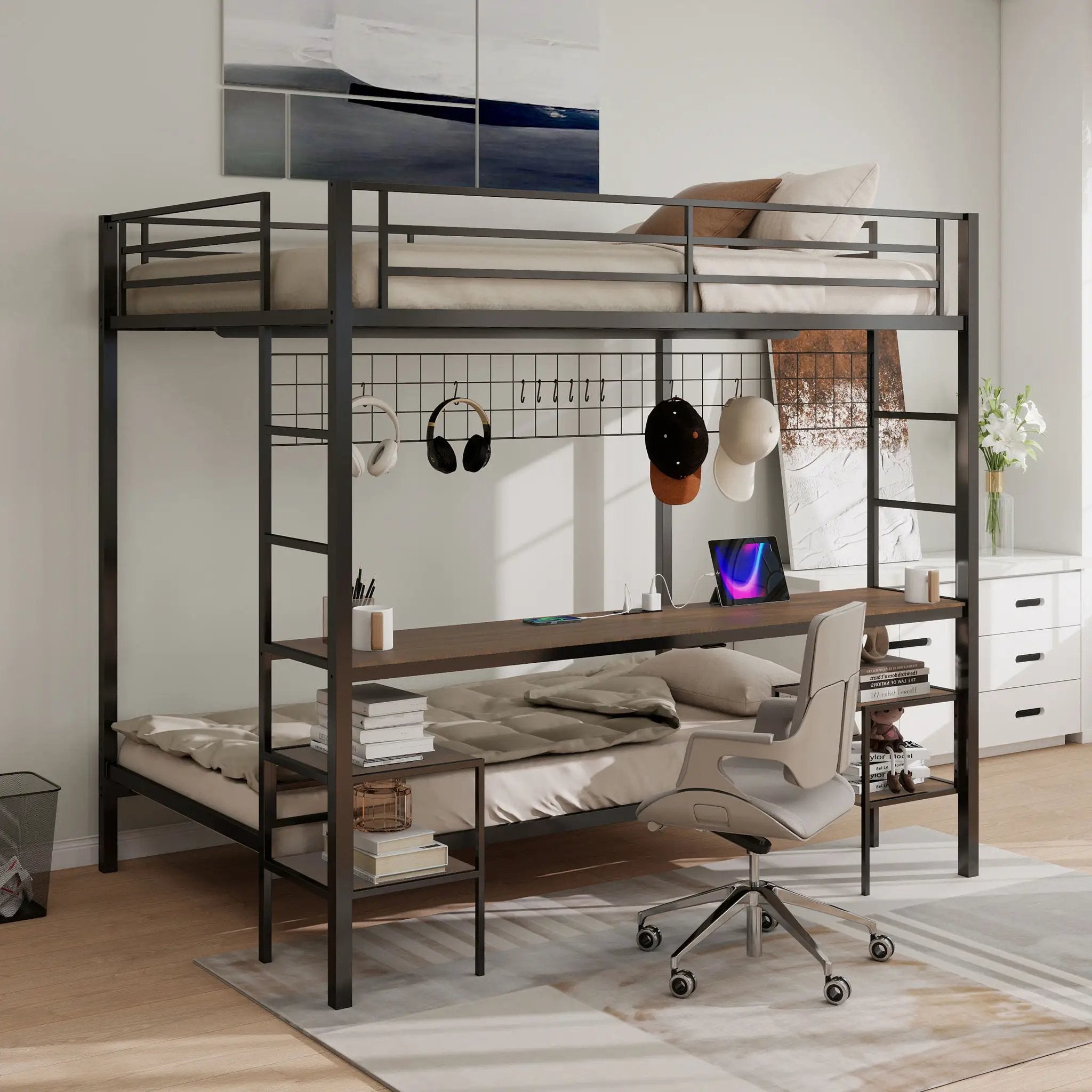 Ethan - Bunk Bed With Desk, Charging Station, Storage Shelves by Unique Piece Furniture
