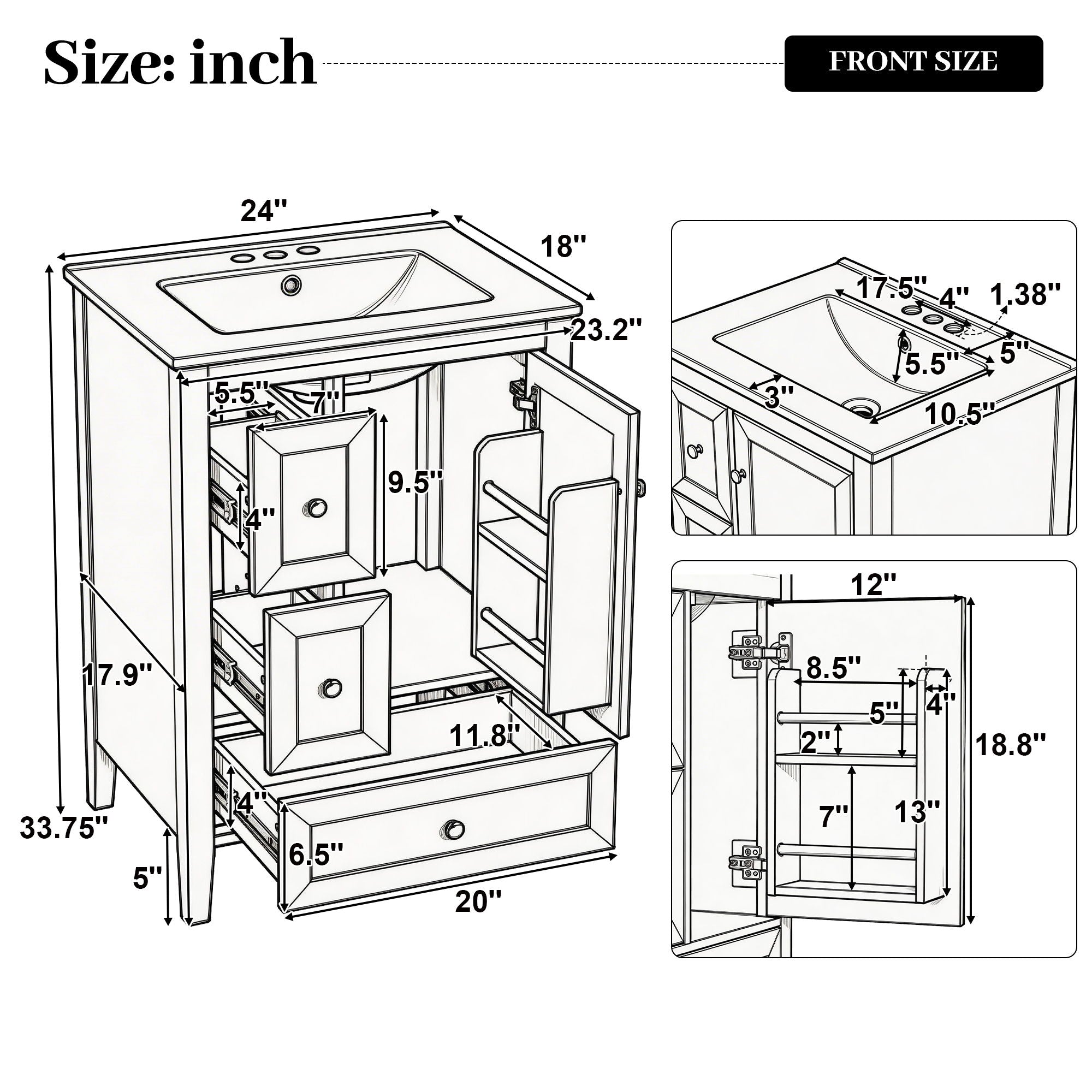 Modern Bathroom Vanity With Sink, Soft Close Drawers & Door, Storage Rack by HouseOfZazla