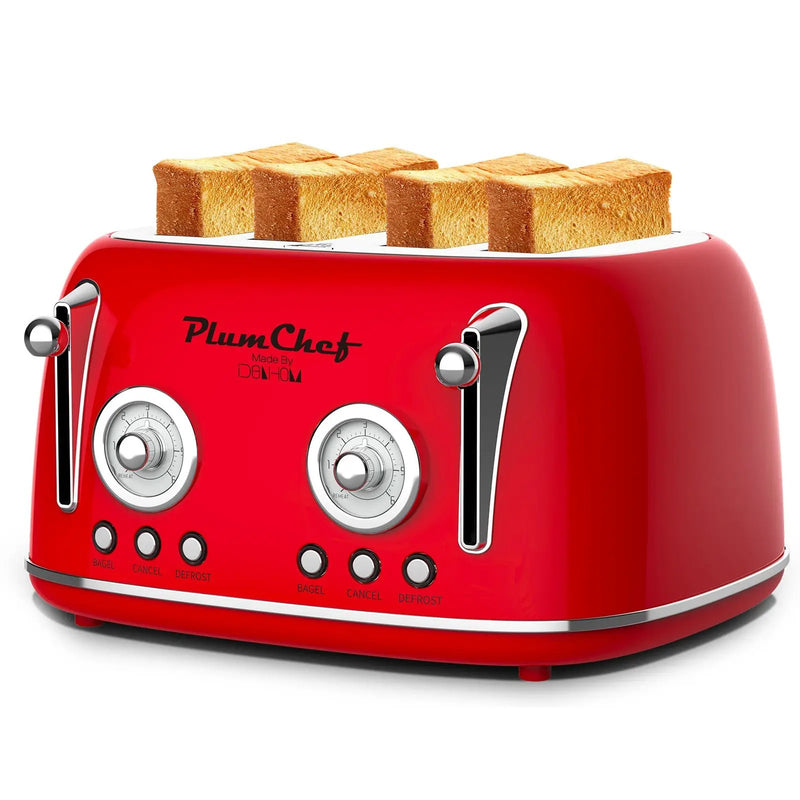 4 Slice Retro Style Toaster, Dual Control, 6 Browning Settings by HouseOfZazla