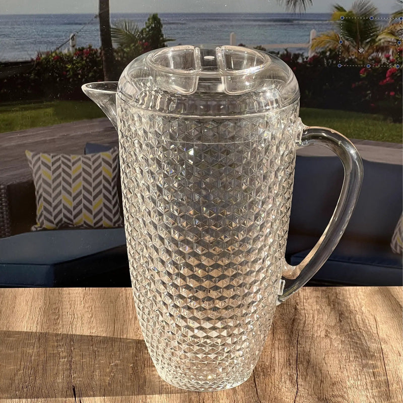 Diamond Cut Unbreakable Plastic Water Pitcher with Lid, 2.5 Quarts, Clear Acrylic, Easy-Pour Spout by HouseOfZazla