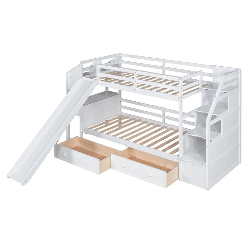 Bunk Bed With Storage Staircase, Slide, Desk, Drawers, And Shelves by Unique Piece Furniture
