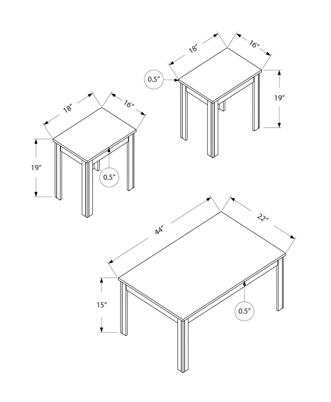 Table Set, Coffee, End, Side, Accent For Living Room Transitional (Set of 3) by Unique Piece Furniture