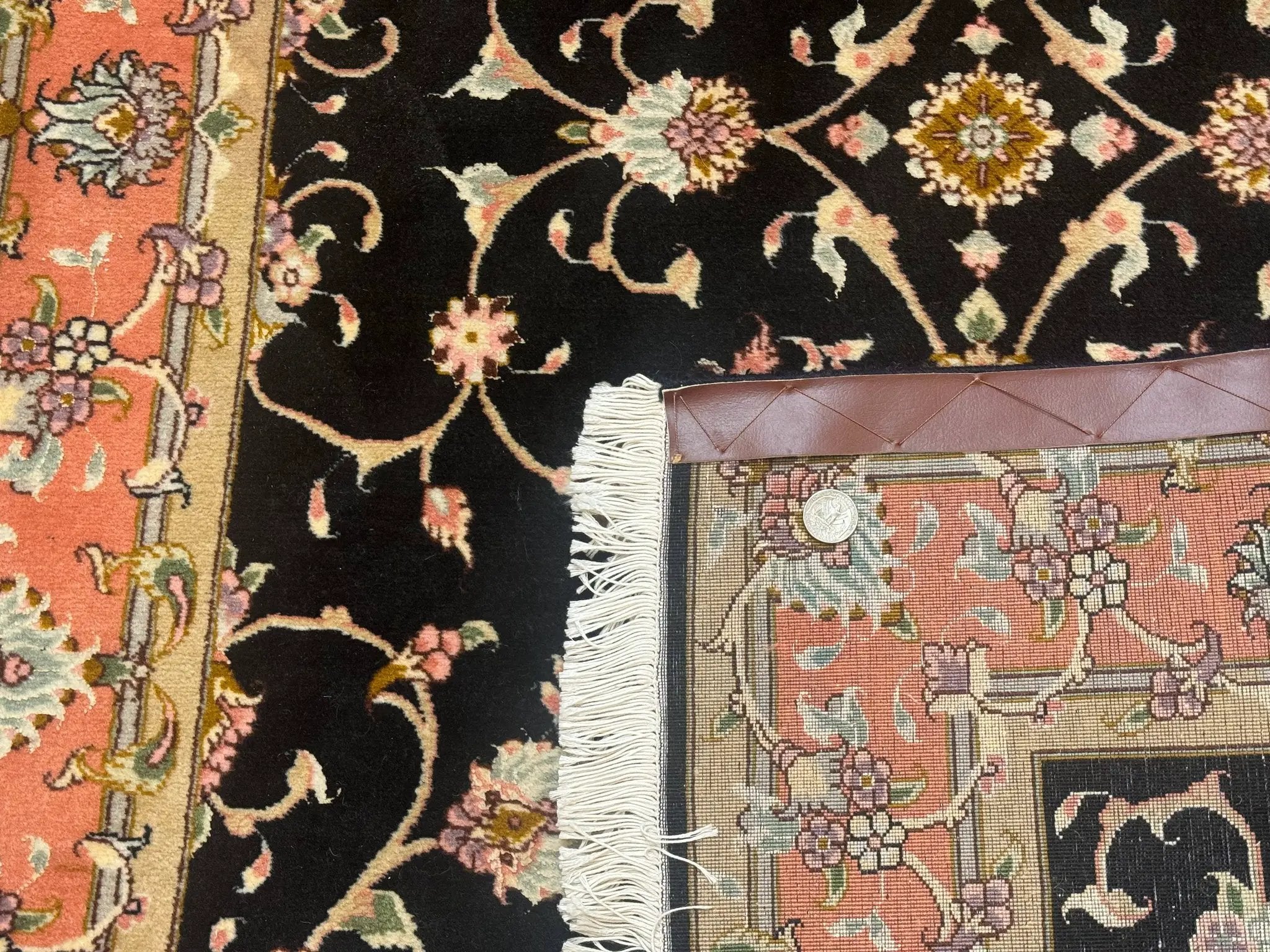 Persian Tabriz Rug 3x5 Black and Salmon Floral Fine Handmade 360 KPSI by Jewel Rugs
