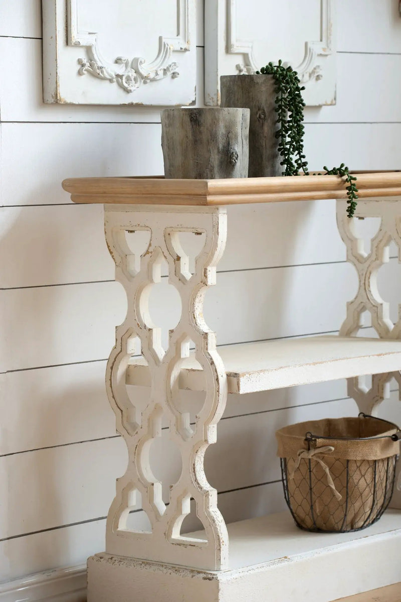 Distressed Wood Shelf Tray, French Country Console Table - Brown / Antique White by Unique Piece Furniture