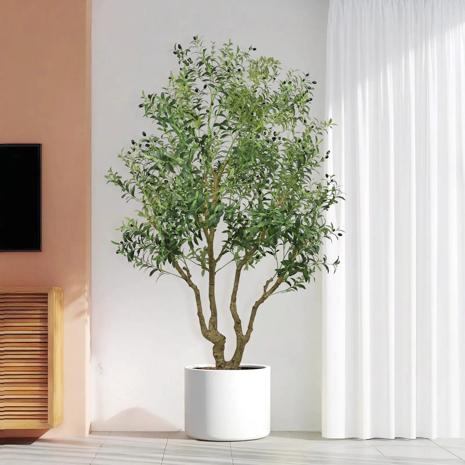 Artificial Olive Tree Large With Trunk, Indoor / Outdoor Decorative Plant For Living Room - Green by HouseOfZazla