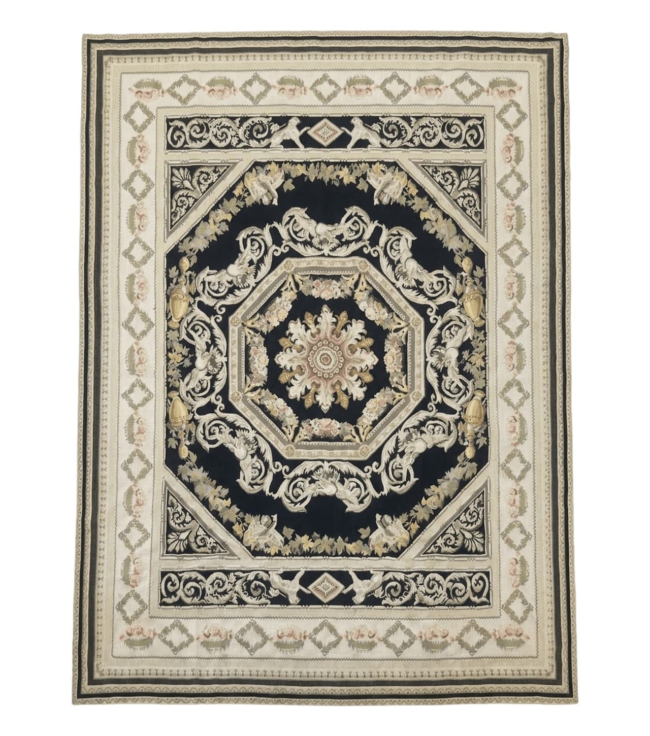 Aubusson Rug 6x8, European Design, Lion Pictorials, Black by Jewel Rugs
