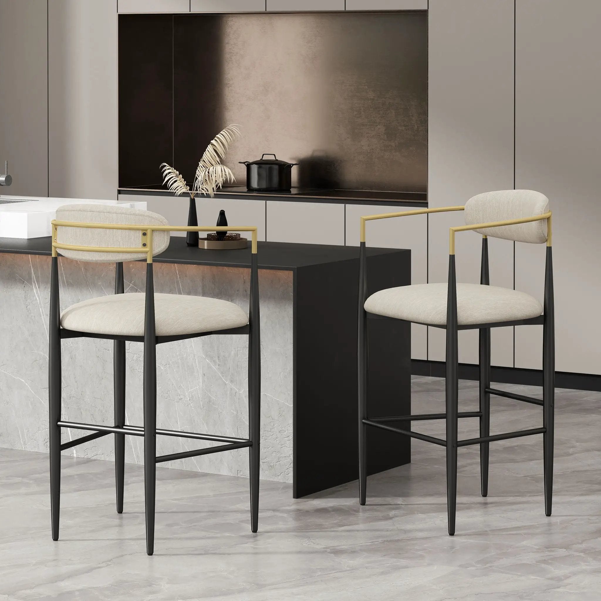 Upholstered Bar Stools With Backs For Kitchen Island (Set of 2)