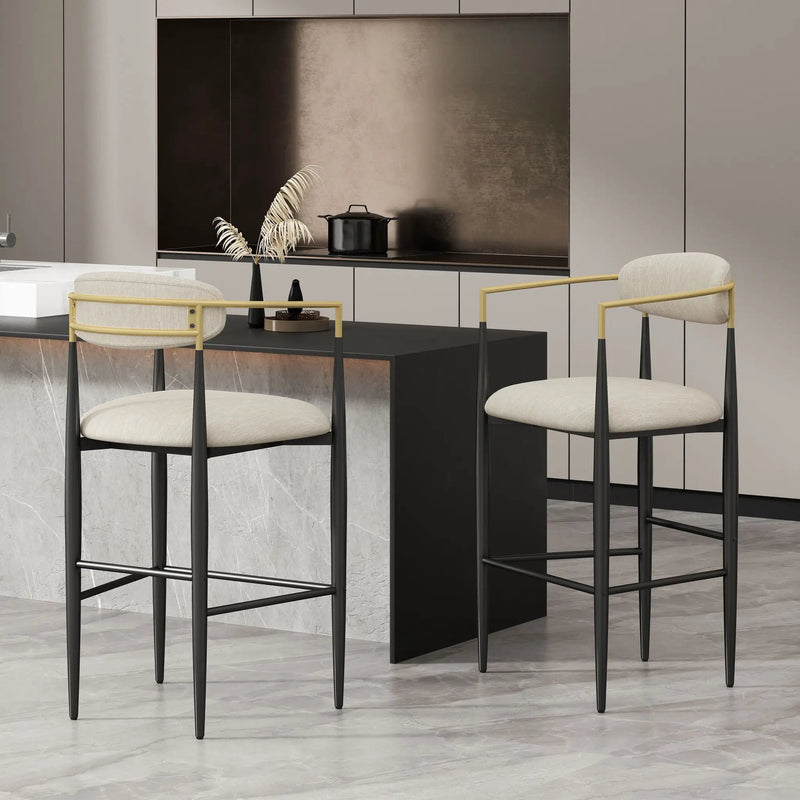 Upholstered Bar Stools With Backs For Kitchen Island (Set of 2)