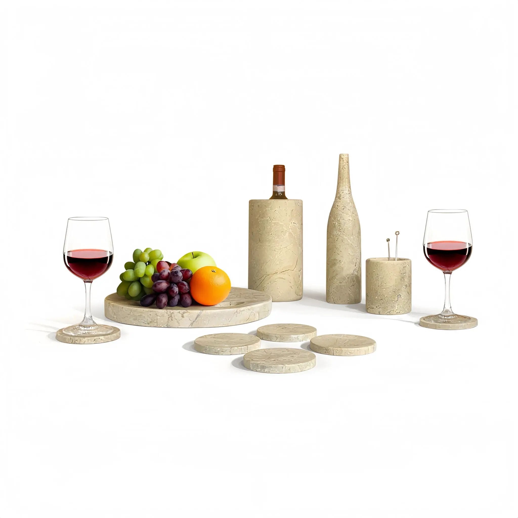 10 Pieces Luxury Natural Marble Dining Room Accessories Set by HouseOfZazla