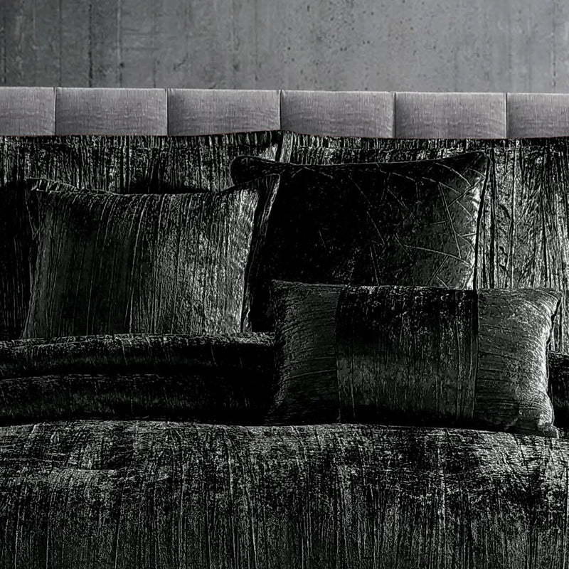 Turin 7 Piece Black Crinkle Velvet Comforter Set by HouseOfZazla