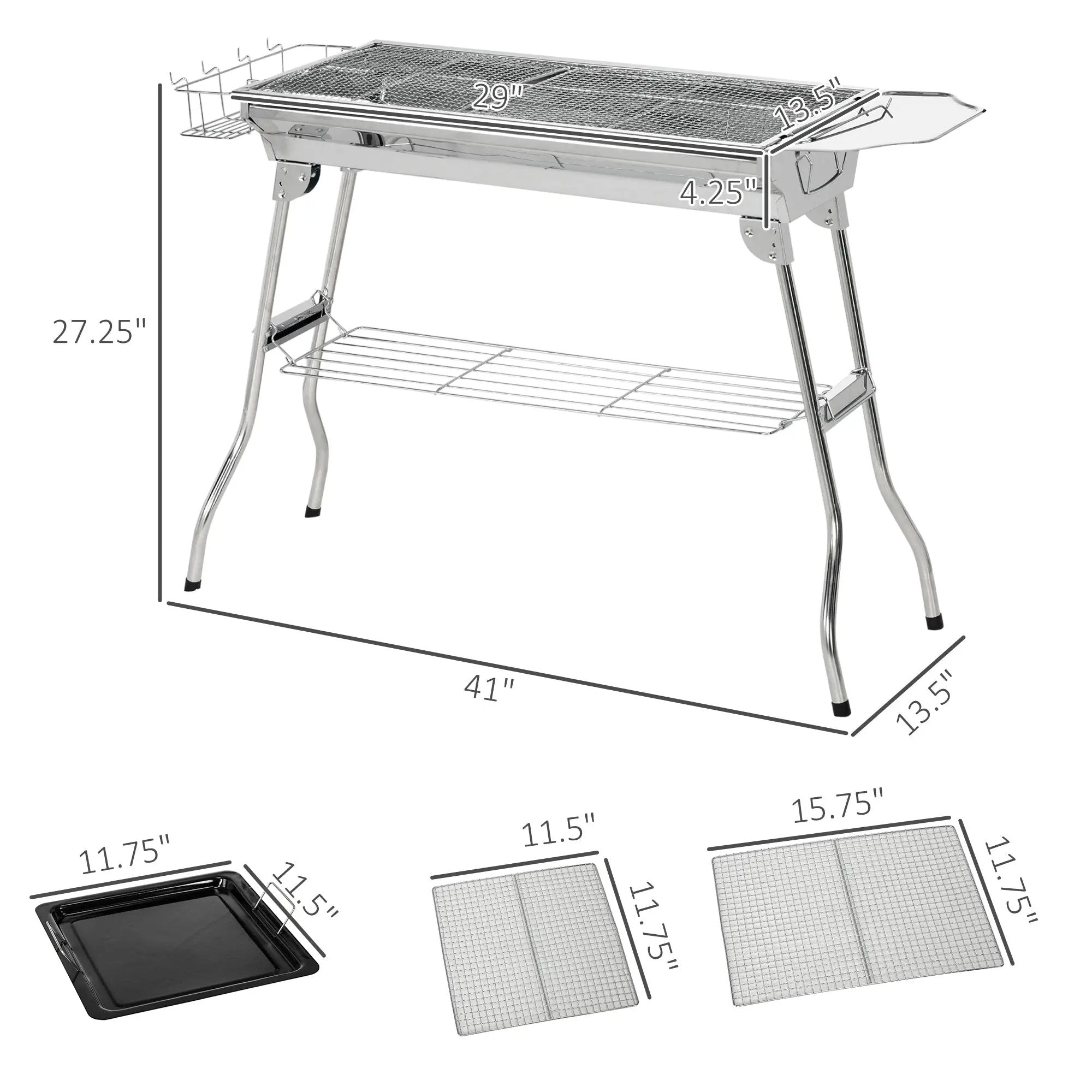 Outsunny Charcoal Grill Stainless Steel Portable Folding BBQ by HouseOfZazla