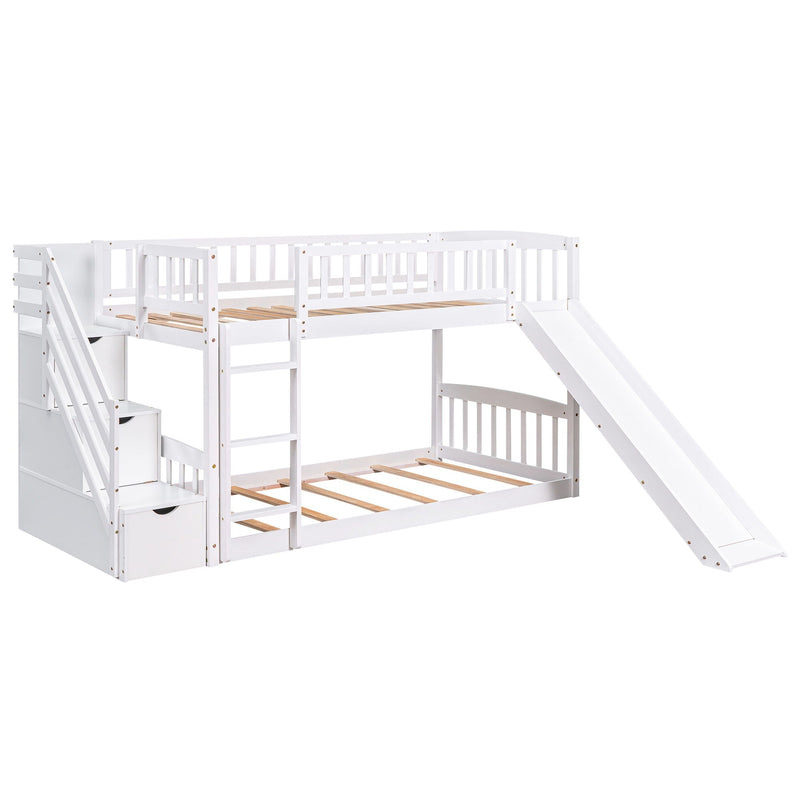 Twin Over Twin Stairway Bunk Bed With Two Drawers And Slide by HouseOfZazla