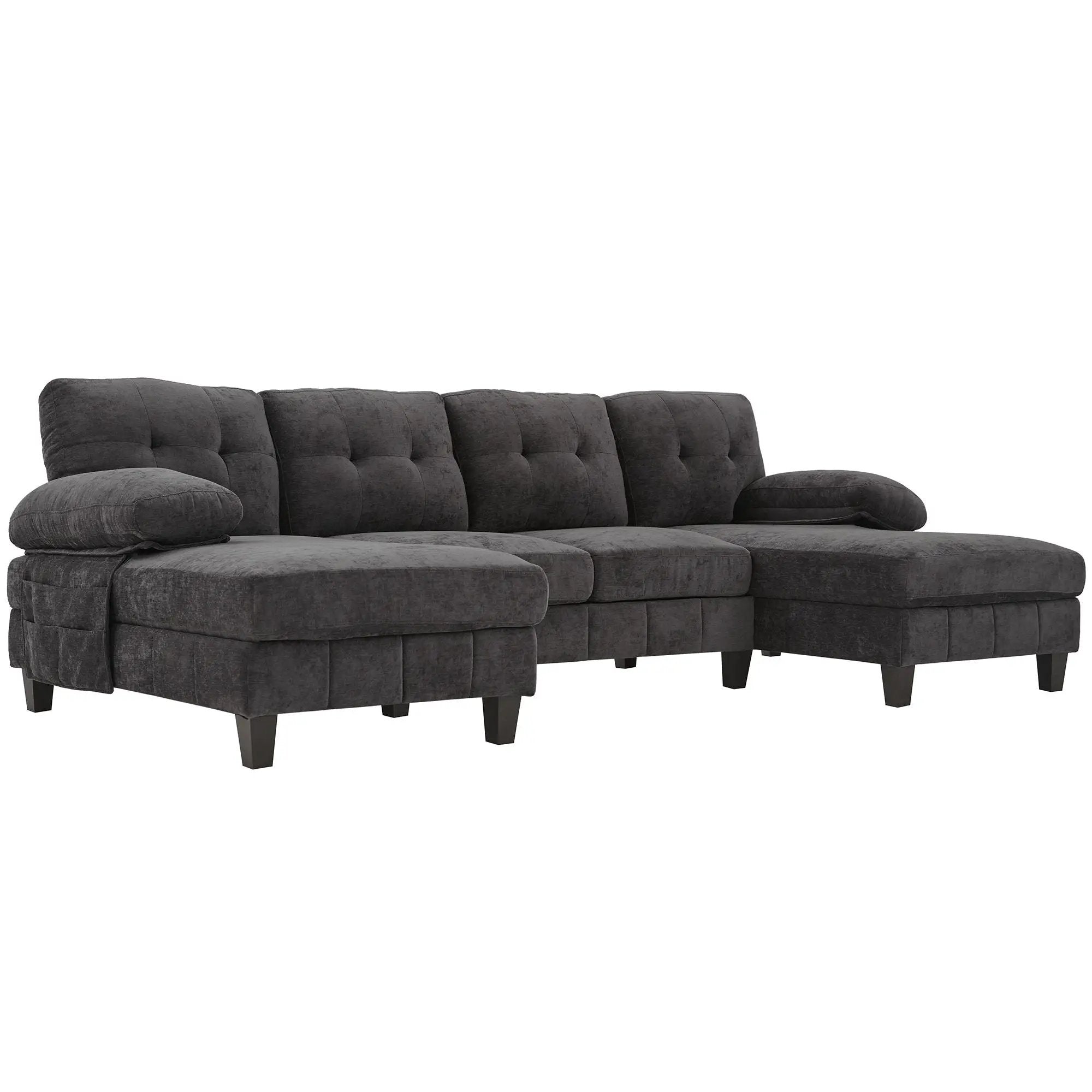 U-Shaped Sectional Sofa 103.5" Fabric Couch With Dual Chaise Lounges, Storage Pockets, Armrest Pillows by HouseOfZazla