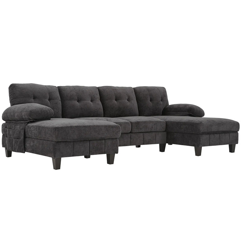U-Shaped Sectional Sofa 103.5" Fabric Couch With Dual Chaise Lounges, Storage Pockets, Armrest Pillows by HouseOfZazla