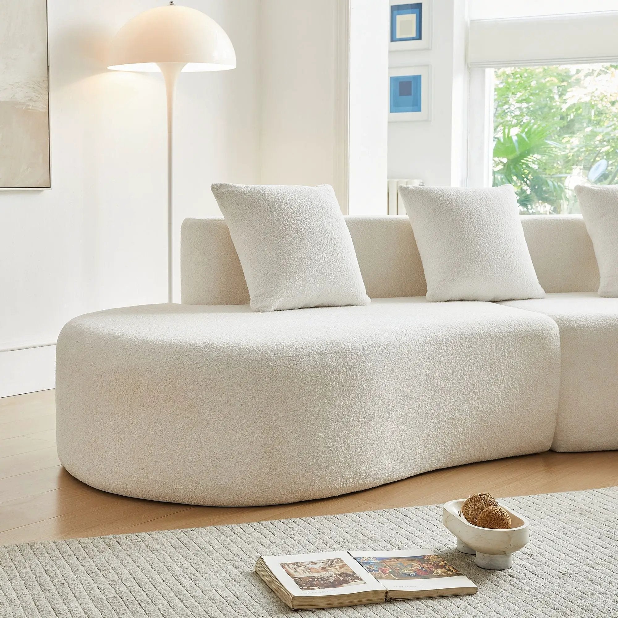 Curved Boneless Couch, Half Moon Sofa, 5 Seat Couch With High Density Foam Filled For Living Room - White by HouseOfZazla