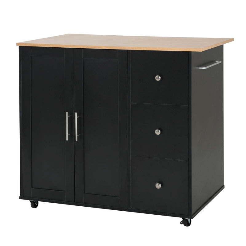 Mobile Kitchen Cart With Storage With 2 Doors, 3 Drawers & Adjustable Shelf - Black / Natural by HouseOfZazla
