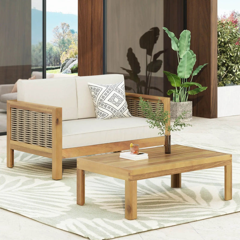 Outdoor Patio Set with Coffee Table and Loveseat - Teak Beige by HouseOfZazla