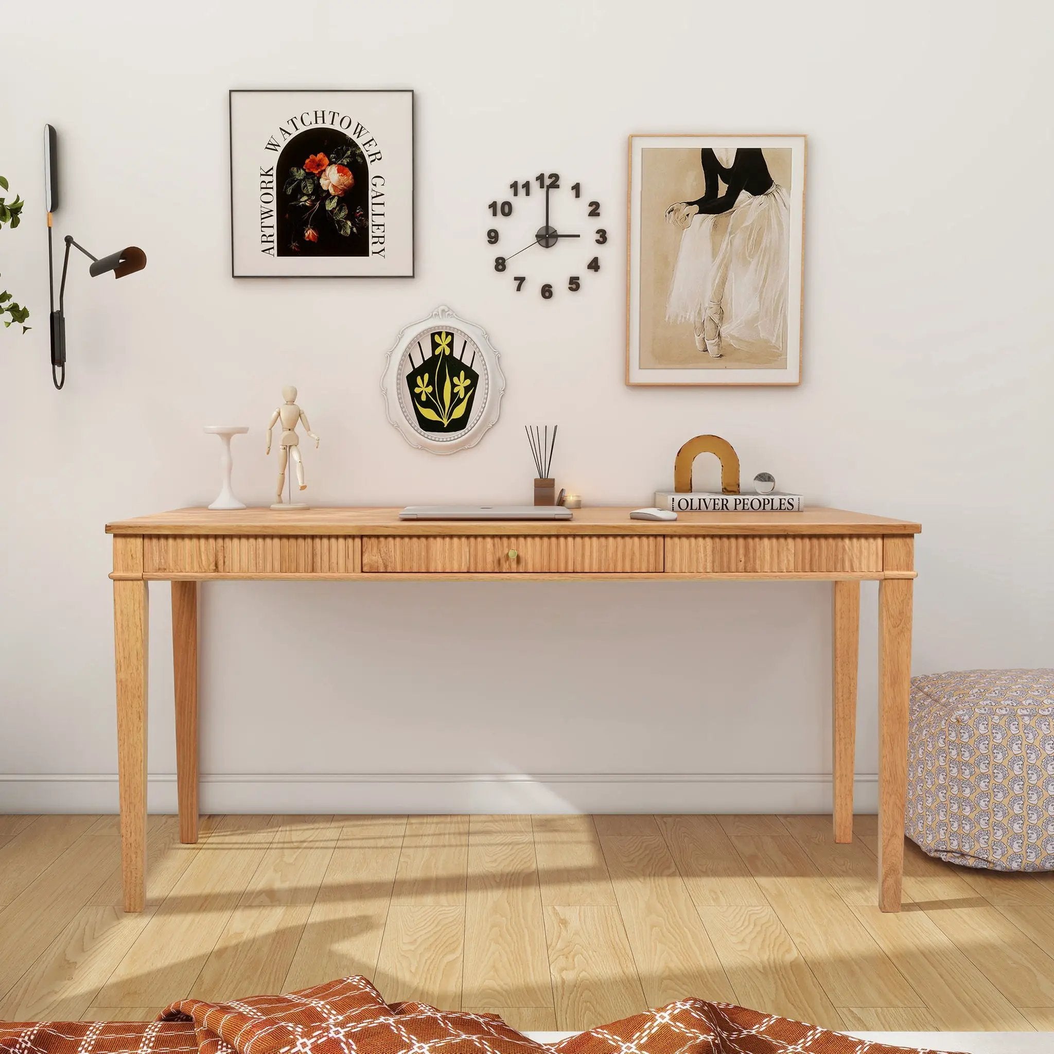 Dumont - Modern Farmhouse 1 Drawer Fluted Home Office Writing Desk - Natural Blonde by Unique Piece Furniture