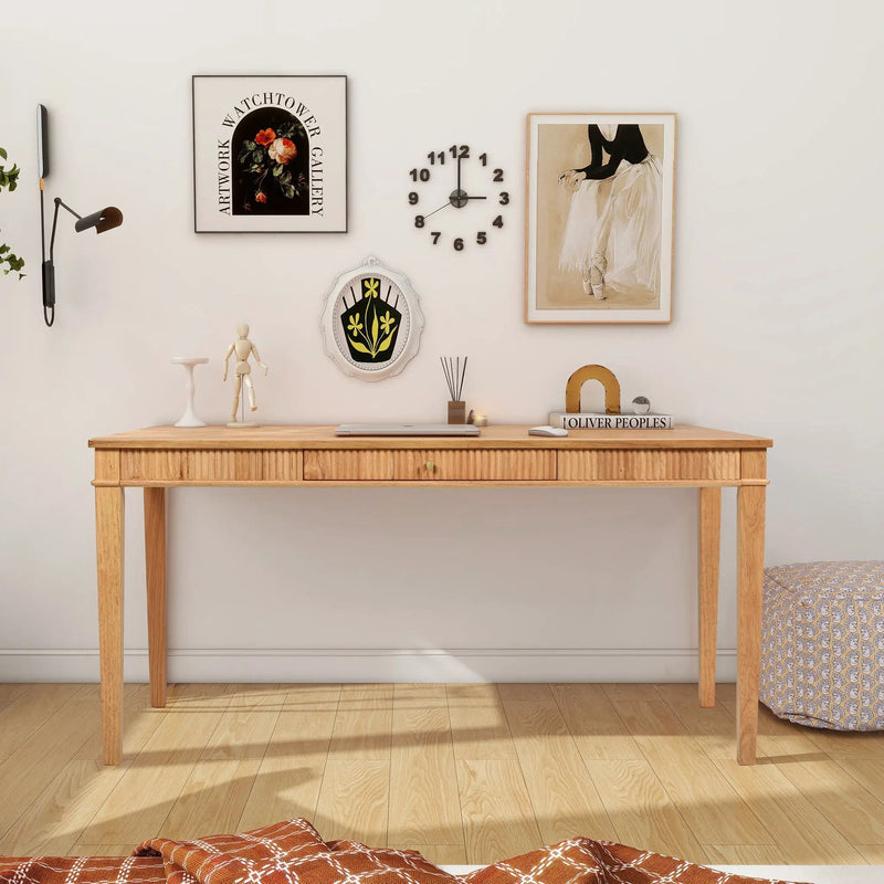 Dumont - Modern Farmhouse 1 Drawer Fluted Home Office Writing Desk - Natural Blonde by Unique Piece Furniture