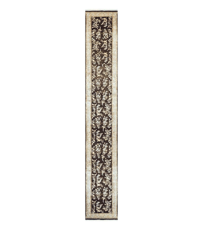Peshawar Runner Rug 3 x 20, Wool Hand Knotted Vintage Pakistani Carpet, Brown & Taupe, Chobi Mahal Floral Rug, Extra Long Hallway Runner by Jewel Rugs