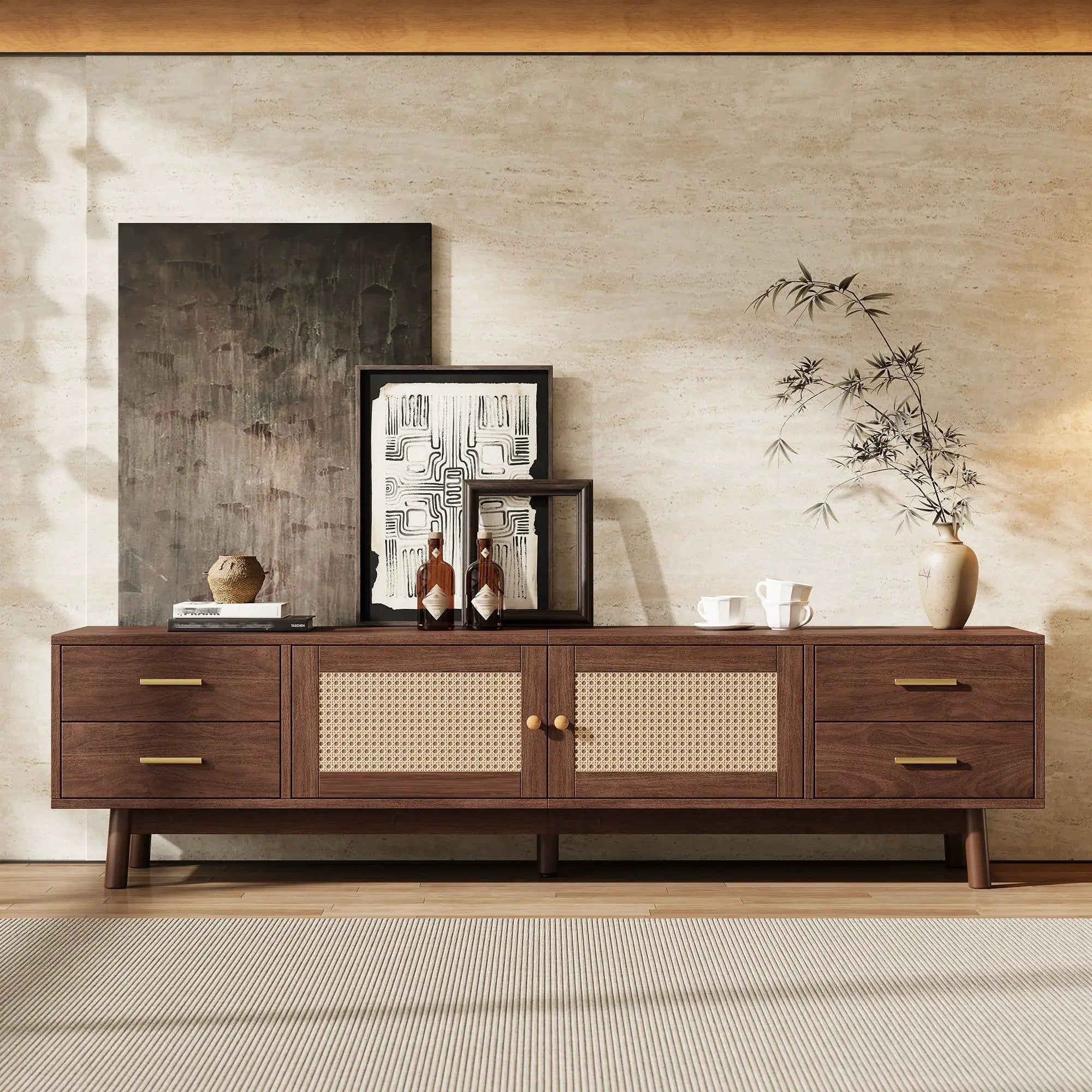 70" TV Stand With Doors For TVs Up To 80", Media Console With 4 Drawers & Cable Holes - Dark Brown by HouseOfZazla
