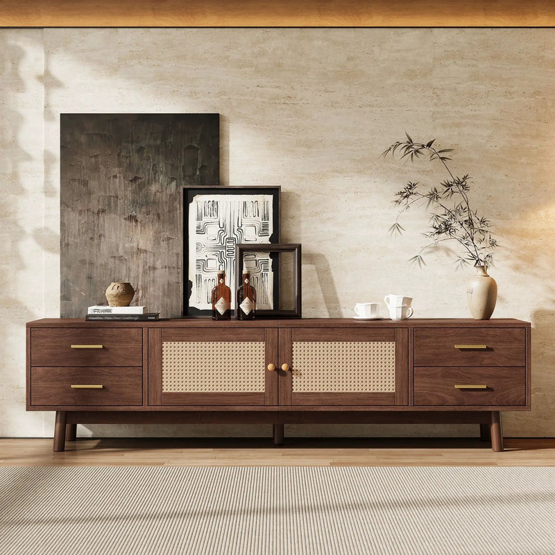 70" TV Stand With Doors For TVs Up To 80", Media Console With 4 Drawers & Cable Holes - Dark Brown by HouseOfZazla