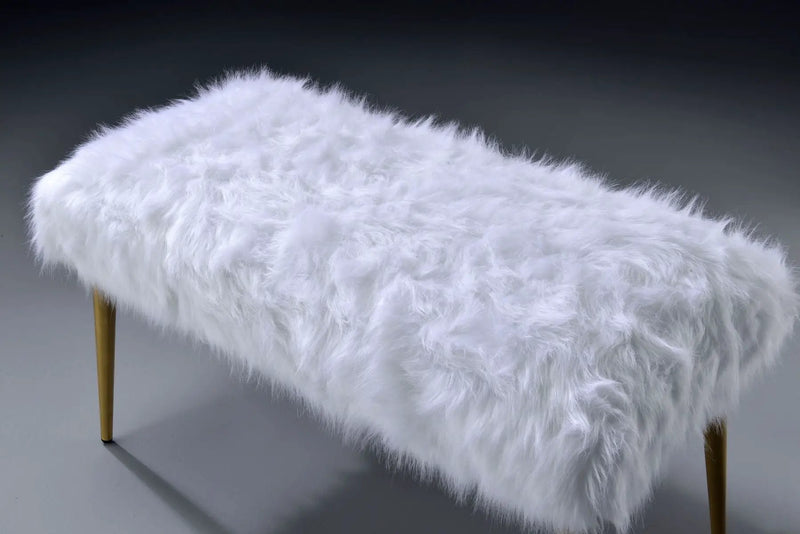 Bagley II - Faux Fur Bench - White / Gold by Unique Piece Furniture