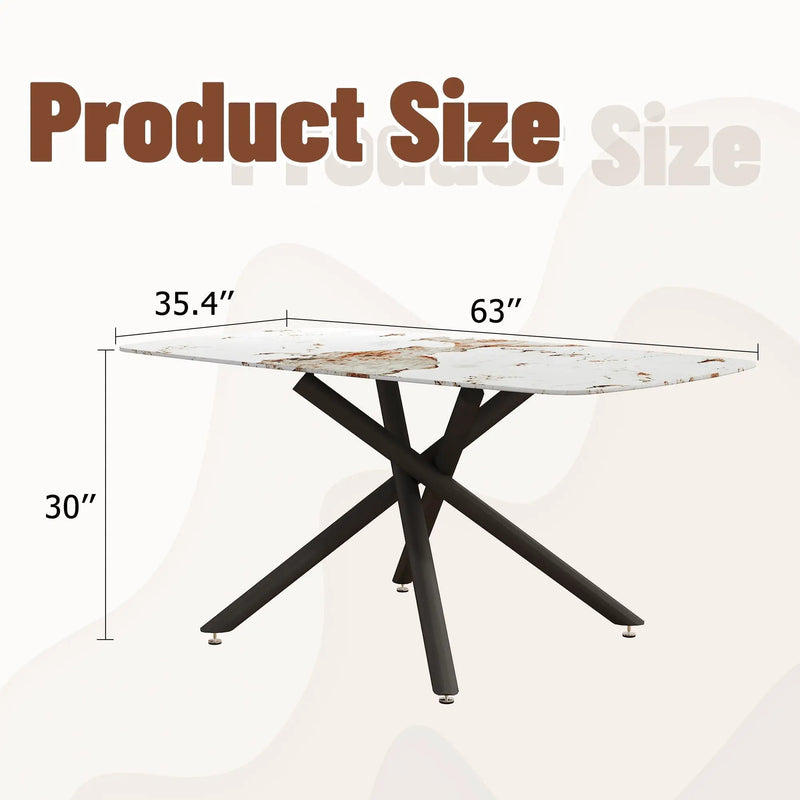 Luxurious Marble Patterned Dining Table With Metal Fork Legs by Unique Piece Furniture