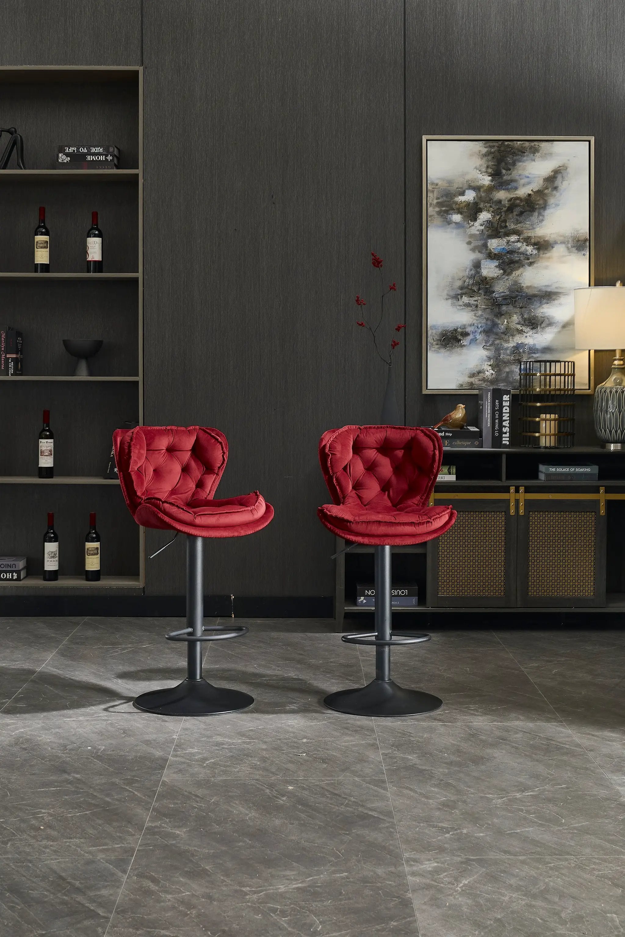 Set of 2 Bar Stools with Powder Footrest and Base by HouseOfZazla