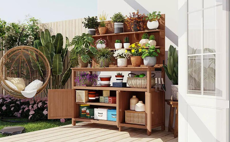 TOPMAX Potting Bench with Hutch, 50.2' Solid Fir Wood Garden Workstation by HouseOfZazla
