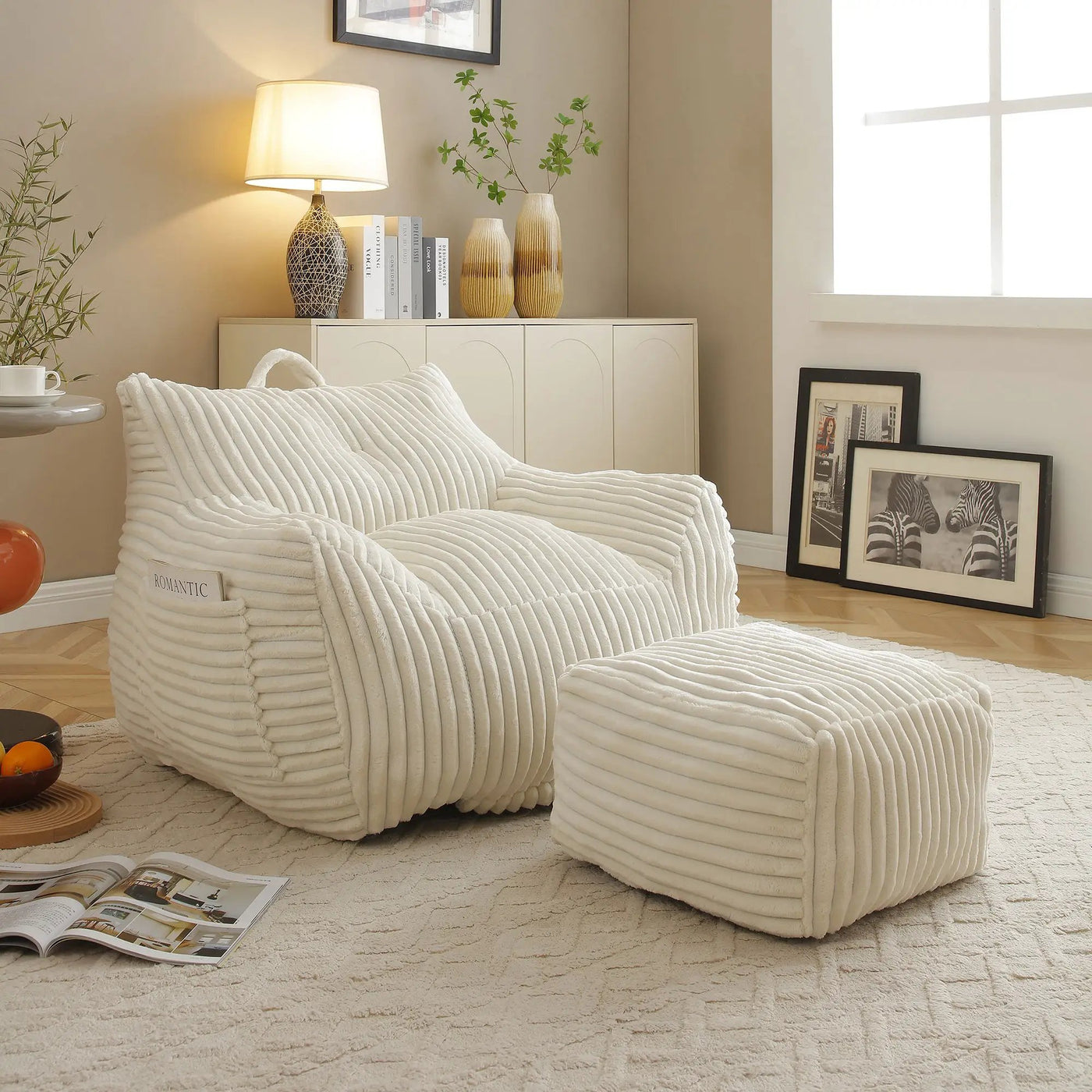Giant Bean Bag Chair With Armrests And Footstool by Unique Piece Furniture