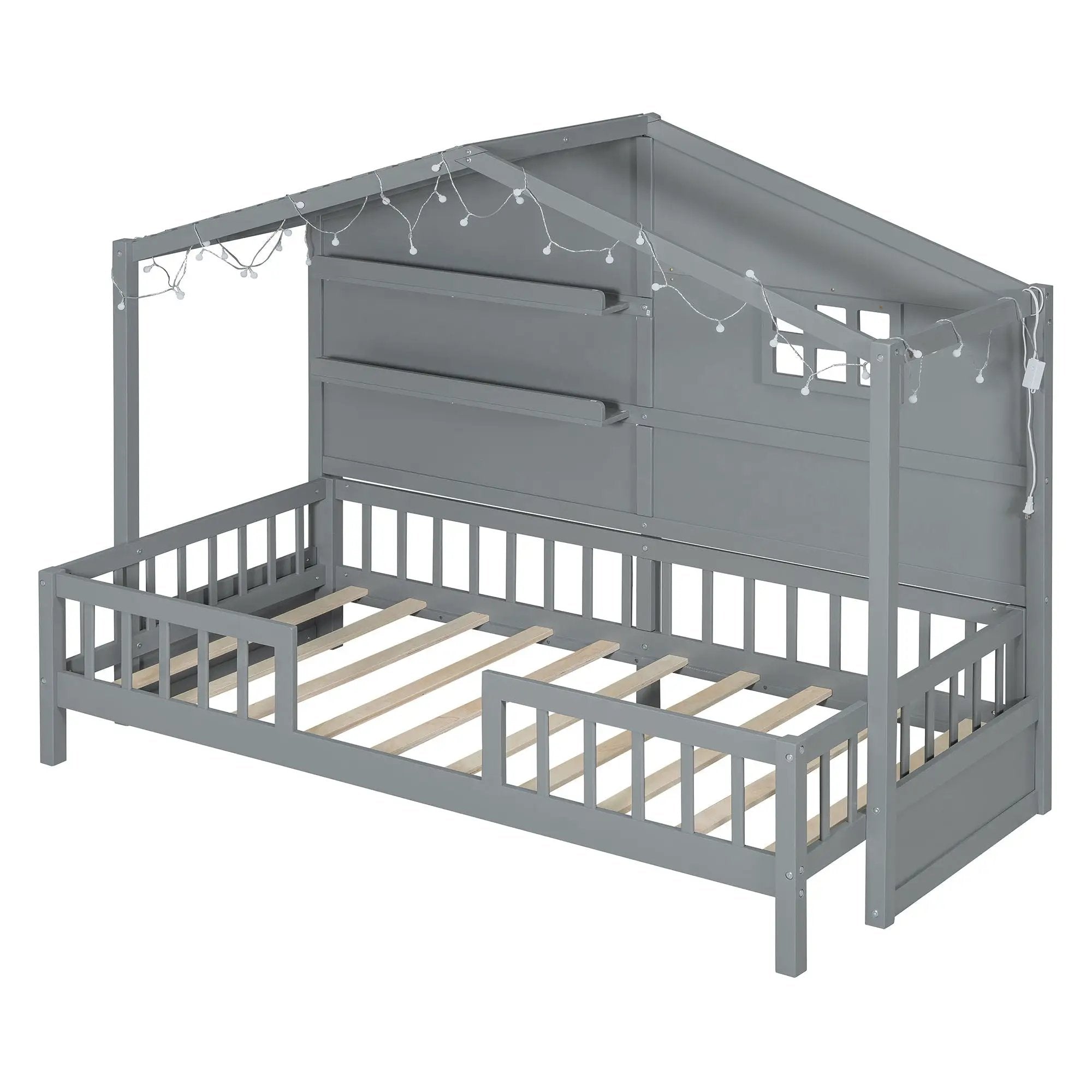 House Bed With Shelves, Window And Sparkling Light Strip On The Roof by HouseOfZazla