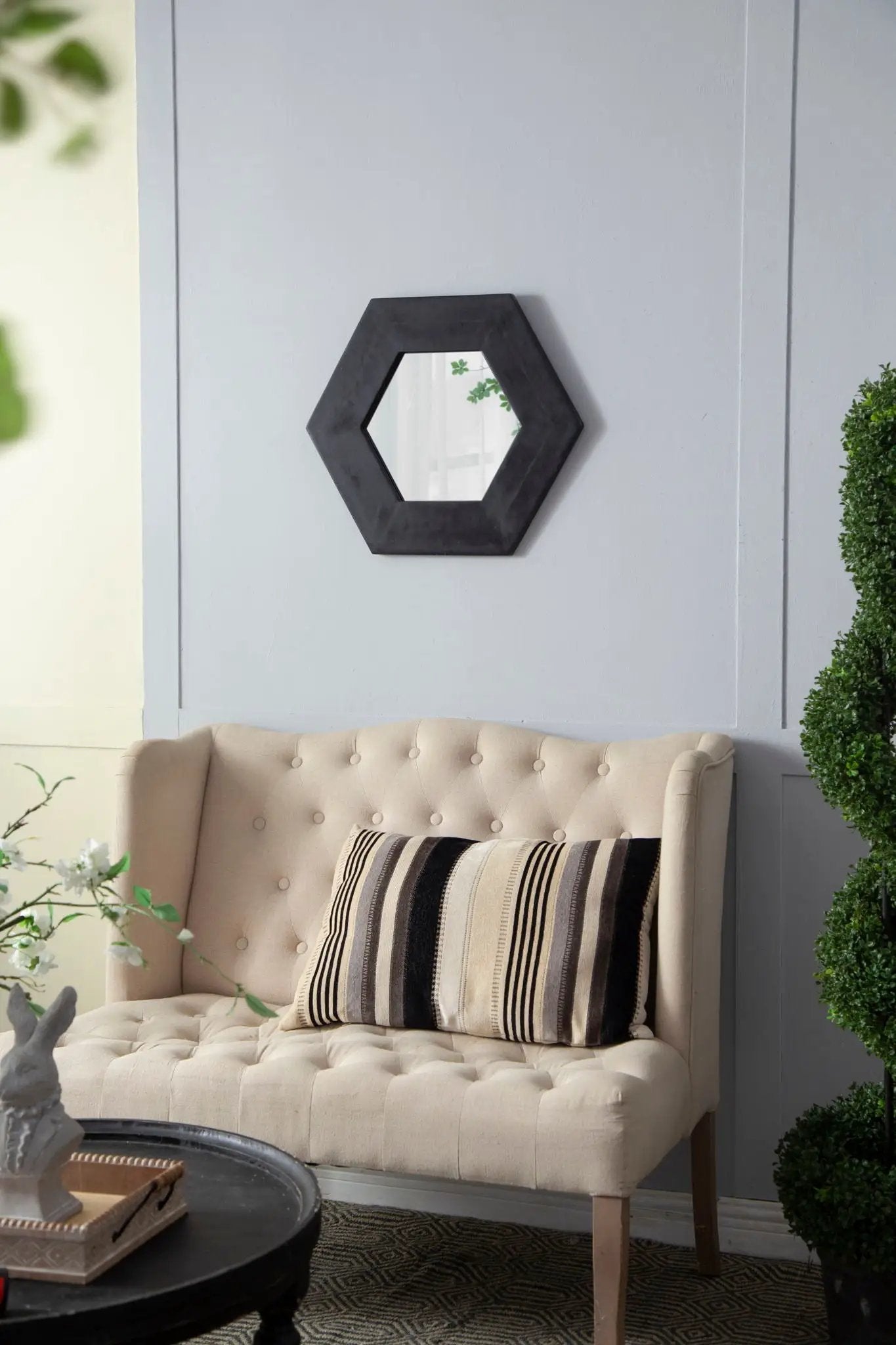 Hexagon Mirror With Natural Wood Frame, Wall Decor For Living Room Bathroom Hallway by HouseOfZazla