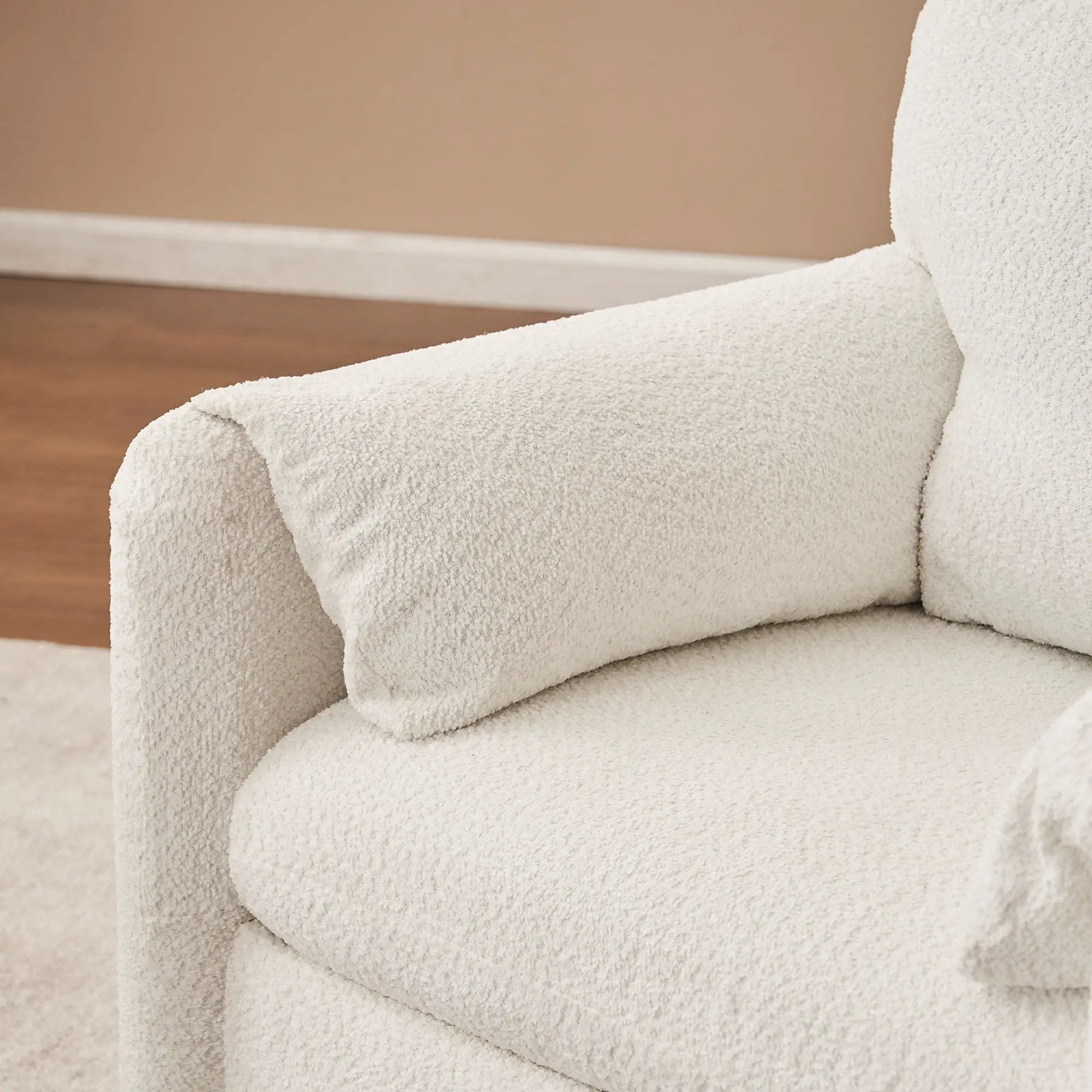 Fixed Modern Accent Chair Single Seater Plush Chenille Lounge Chair With High Resilience Cushion - Ivory White by HouseOfZazla