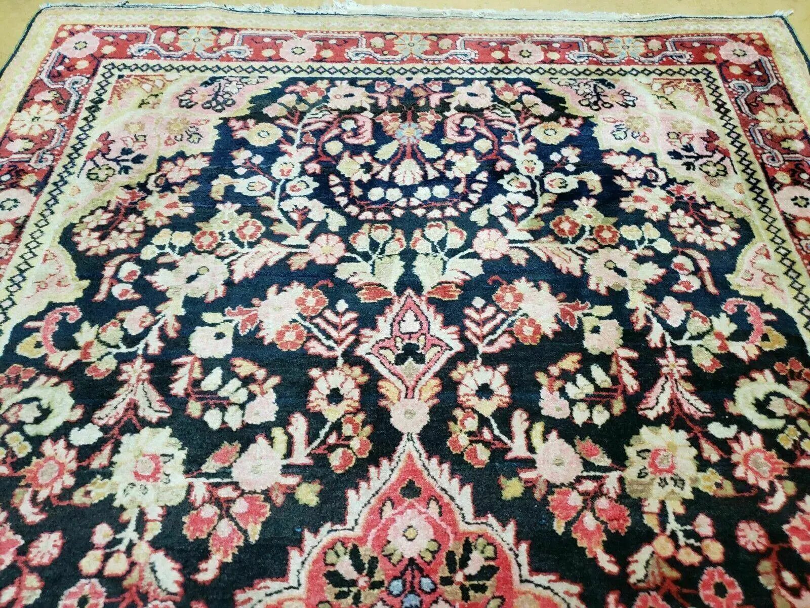 4' X 6' Antique Handmade India Floral Oriental Wool Rug Carpet Organic Blue by Jewel Rugs