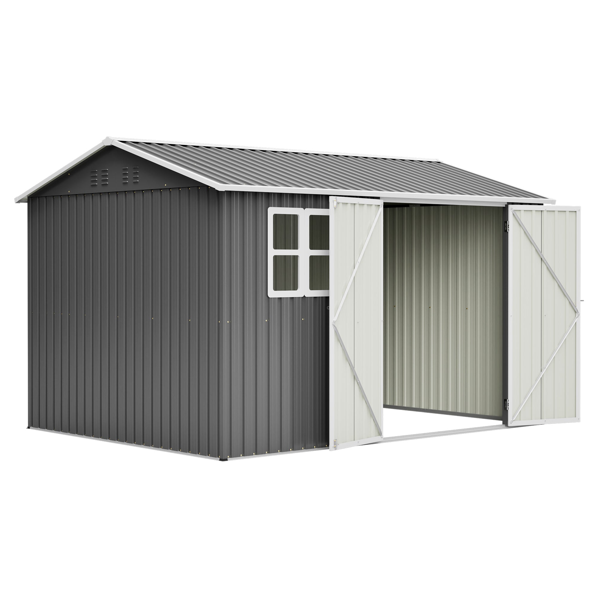 10'x8' Oversized Steel Storage Shed with Window and Lockable Doors by HouseOfZazla