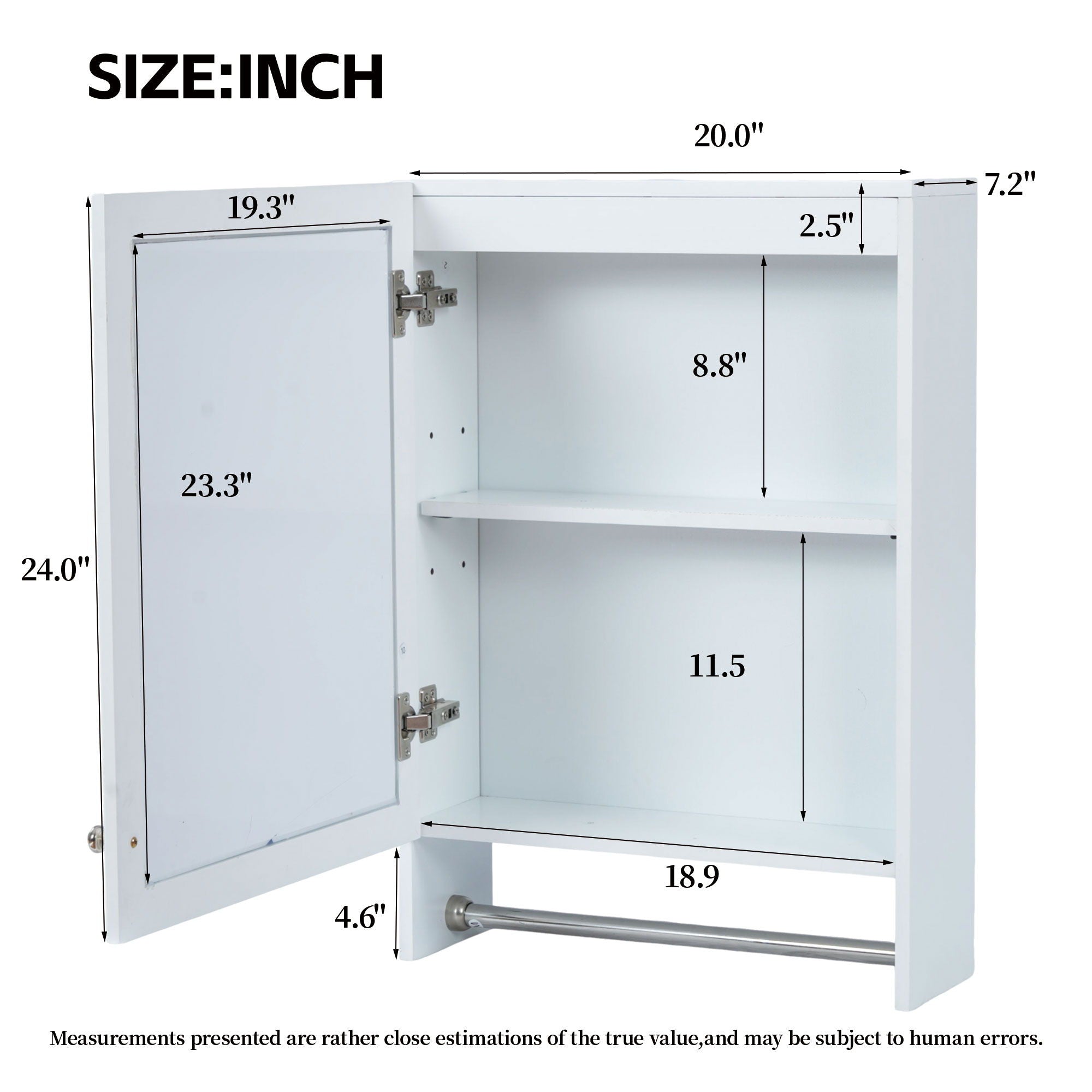 3 In 1 Wall Mounted Bathroom Mirror Cabinet With Adjustable Shelf, Soft Close Door, Mirror & Towel Bar - White by Unique Piece Furniture