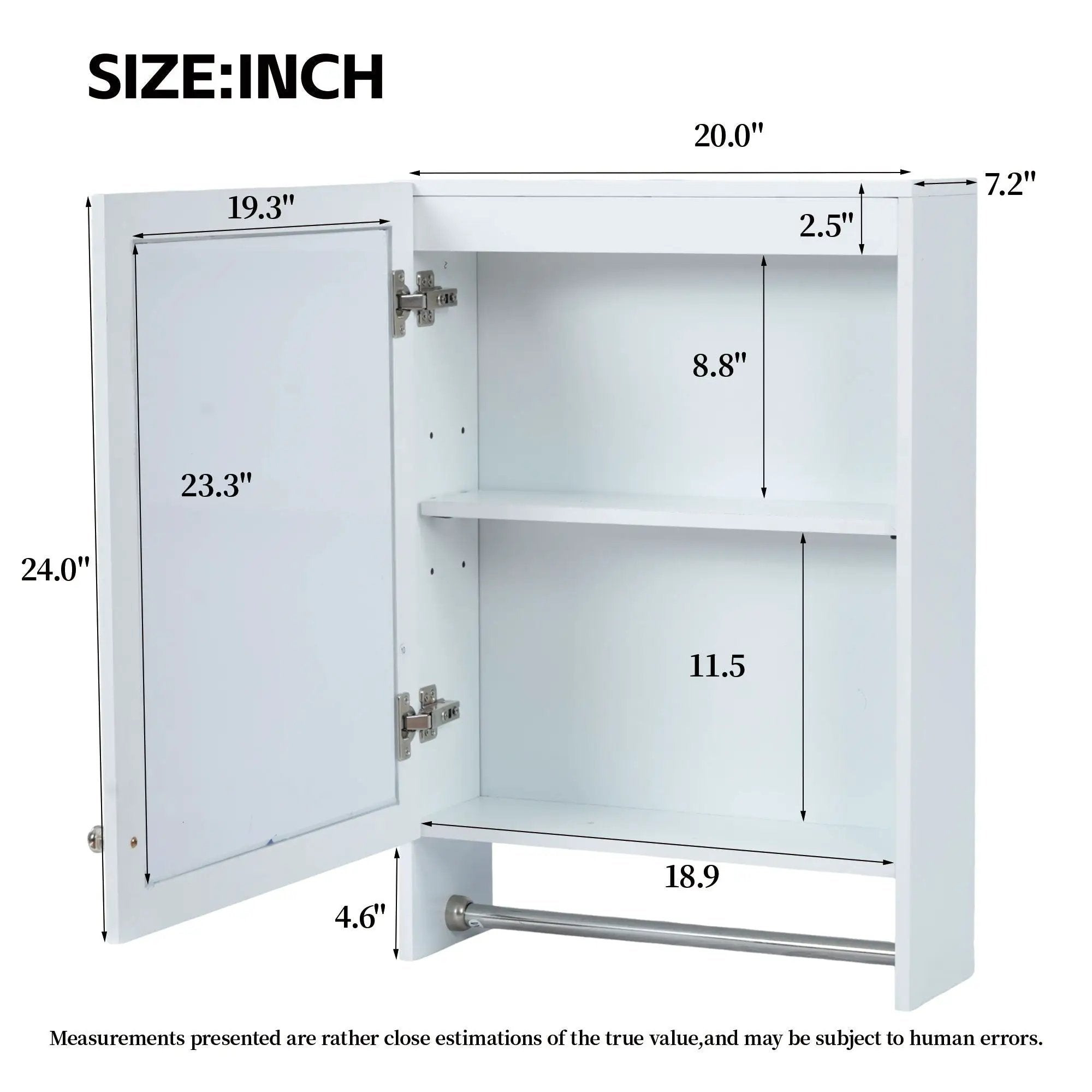 3 In 1 Wall Mounted Bathroom Mirror Cabinet With Adjustable Shelf, Soft Close Door, Mirror & Towel Bar - White by Unique Piece Furniture
