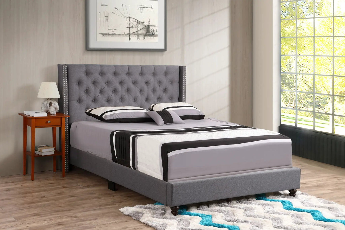 Nailhead Bed Transitional Vibrant by HouseOfZazla