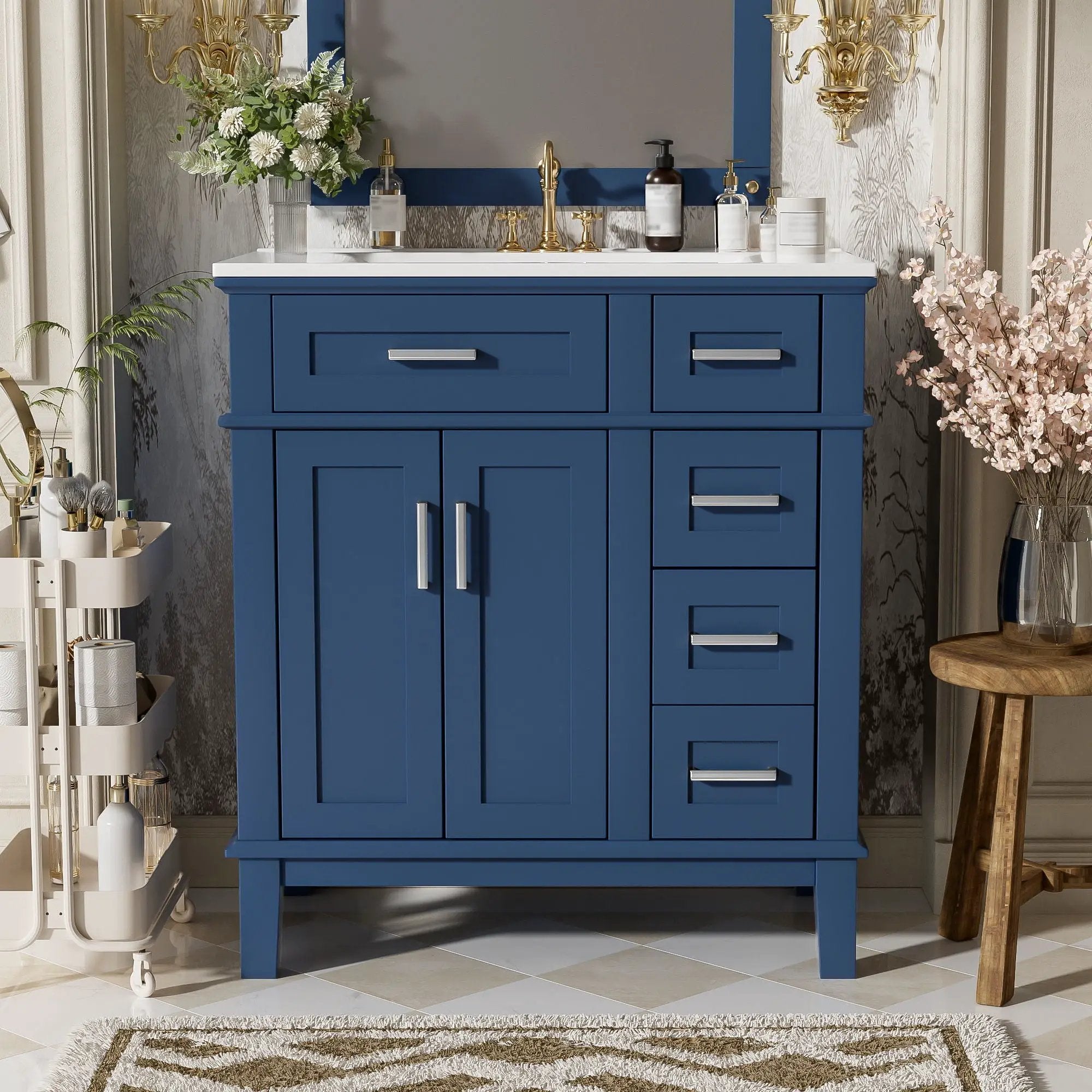 Modern Bathroom Vanity With Sink, Storage Cabinet, Soft Close Doors, Deep & Standard Drawers
