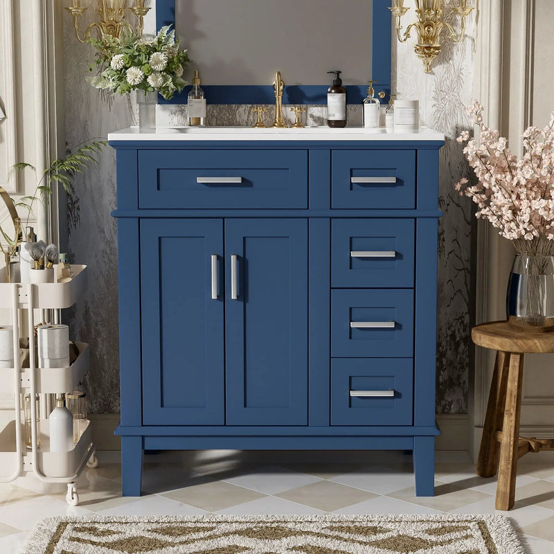 Modern Bathroom Vanity With Sink, Storage Cabinet, Soft Close Doors, Deep & Standard Drawers