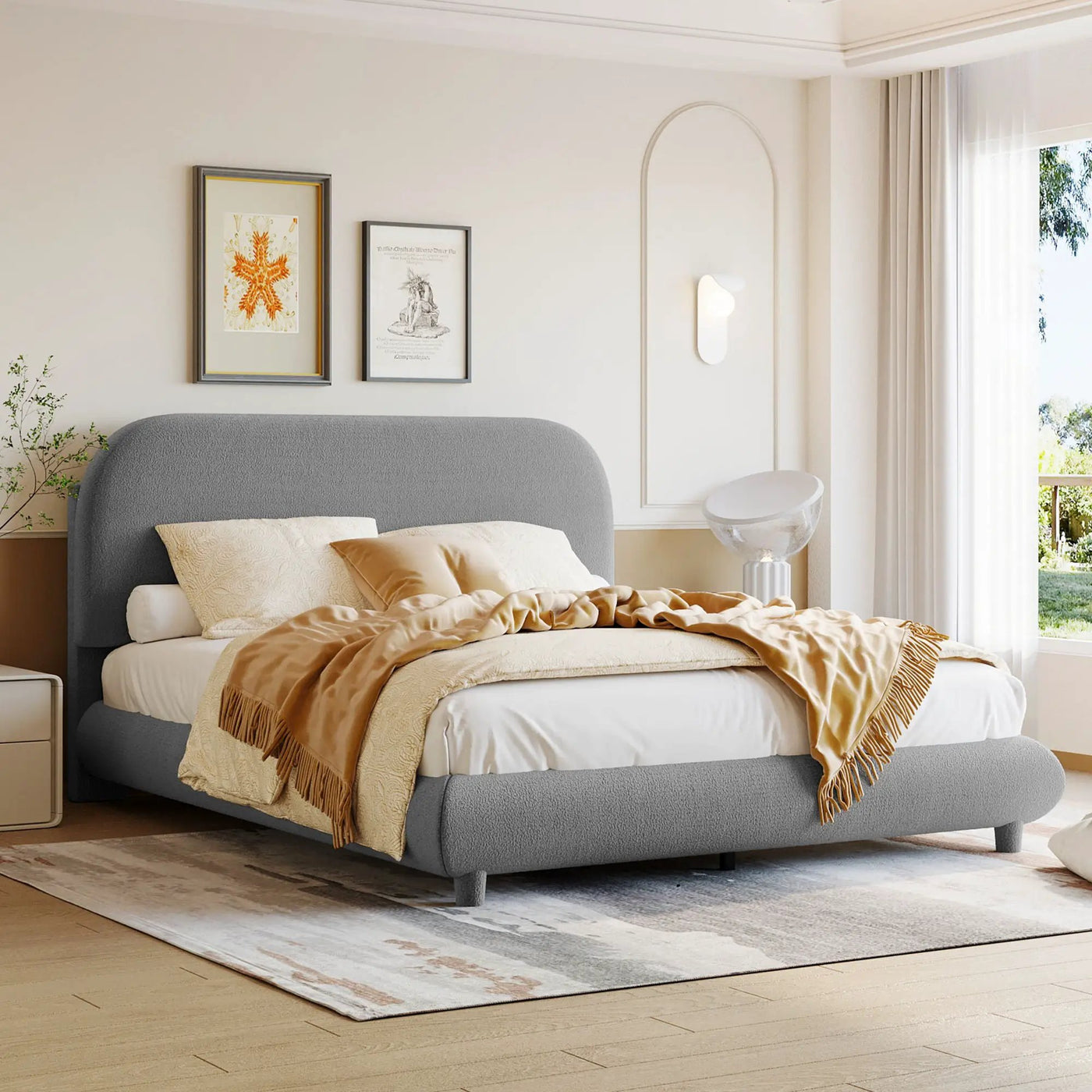 Upholstered Platform Bed With Thick Solid Frame And Stylish Curve-Shaped Design by HouseOfZazla