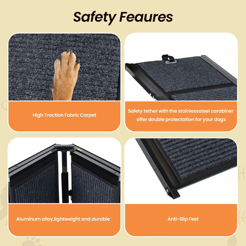 Folding Dog Ramp for Cars - 63" Long & 17.3" Wide by HouseOfZazla