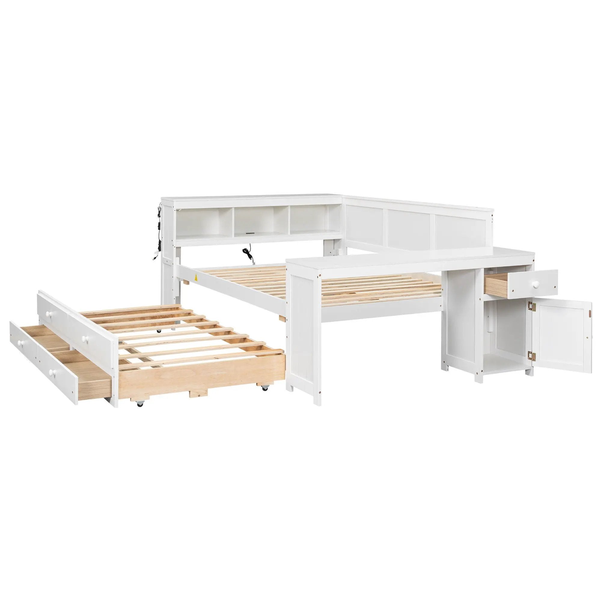 Daybed With Storage Shelves, Drawers, Trundle, Charging Station, LED Light, Desk And Cabinet by Unique Piece Furniture