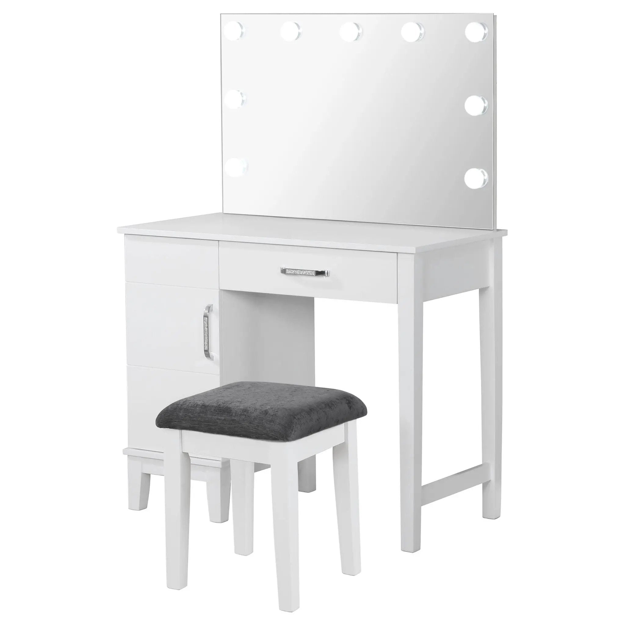 Elijah - Vanity Set With Lighting And Stool - White by HouseOfZazla
