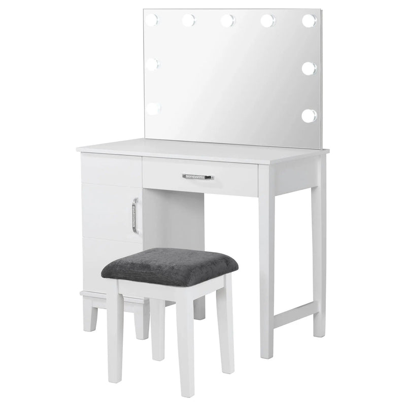 Elijah - Vanity Set With Lighting And Stool - White by HouseOfZazla