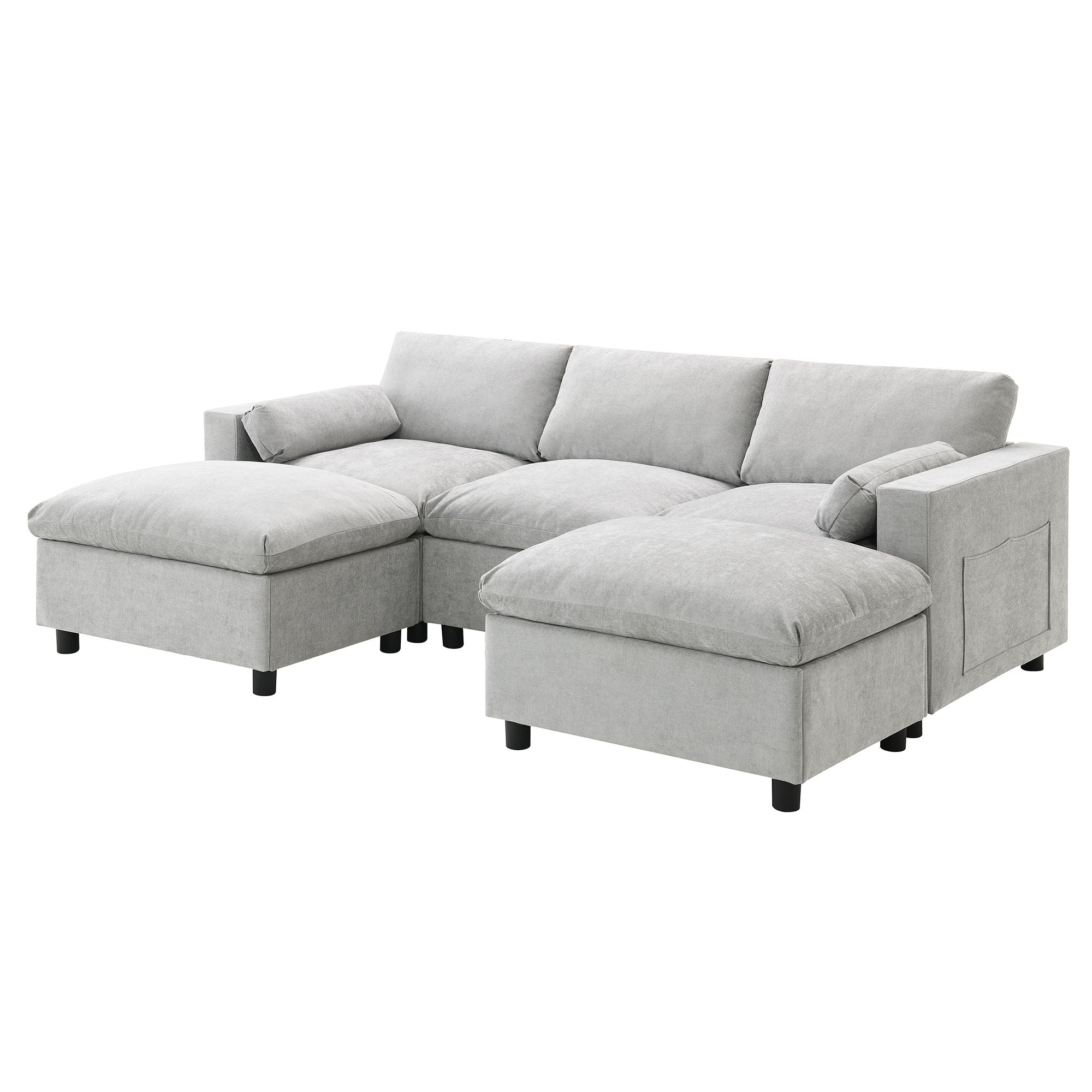 Modular Sectional With Storage Pockets, 5 Seat U Shaped Couch Set With Pillows, Free Combination Modern Cloud Sofa With 2 Movable Ottoman by HouseOfZazla