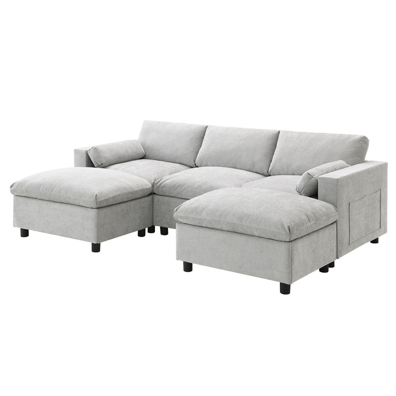 Modular Sectional With Storage Pockets, 5 Seat U Shaped Couch Set With Pillows, Free Combination Modern Cloud Sofa With 2 Movable Ottoman by HouseOfZazla