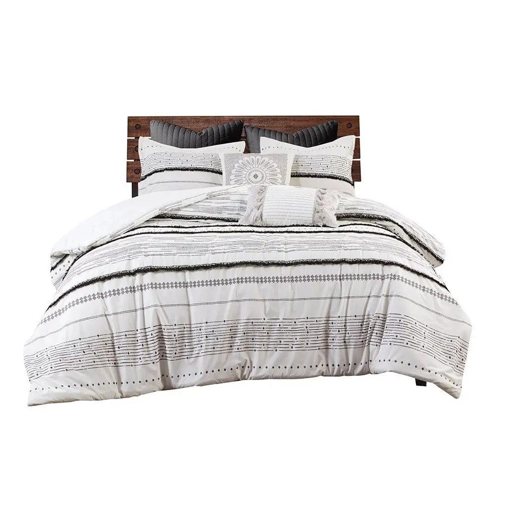 Cotton Printed Comforter Set with Trims Black/White King/Cal King by HouseOfZazla
